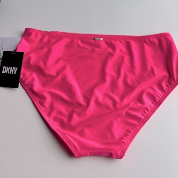 DKNY Seamed High-Waist Bikini Swim Bottom Neon Pink, swimwear, swimsuit New M - Picture 5 of 10